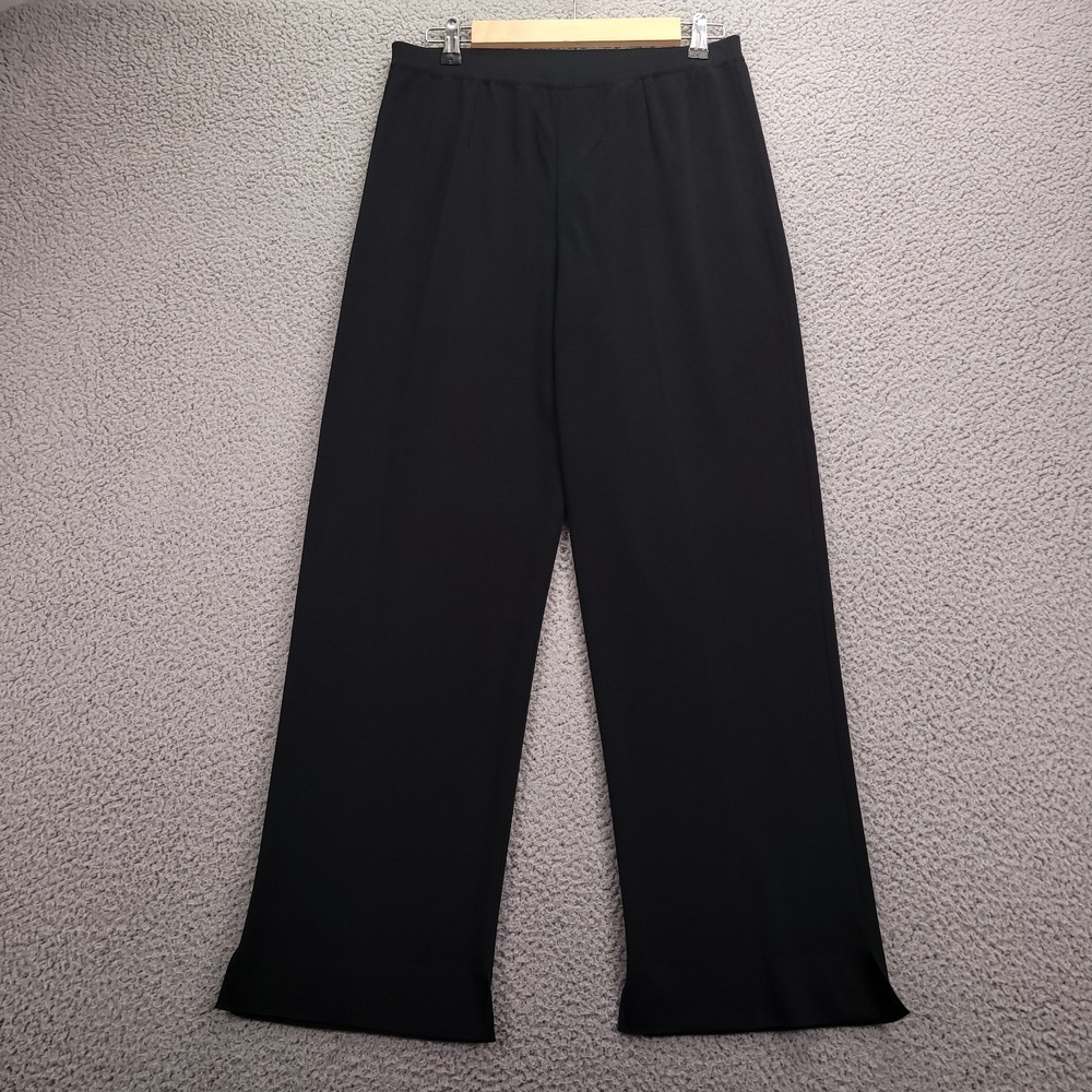 MING WANG Pants Size LARGE Straight Leg Ankle Black Knit Split Hem Pull On